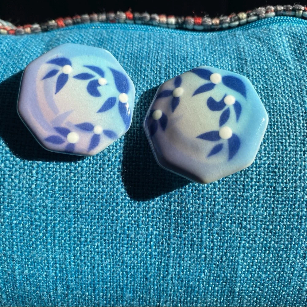 Japanese Hand-painted Porcelain Clip On Earrings
